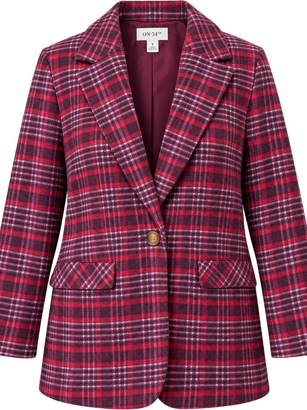 NWT On 34th Plaid Blazer Pickled Beet Preppy Academia Size Small